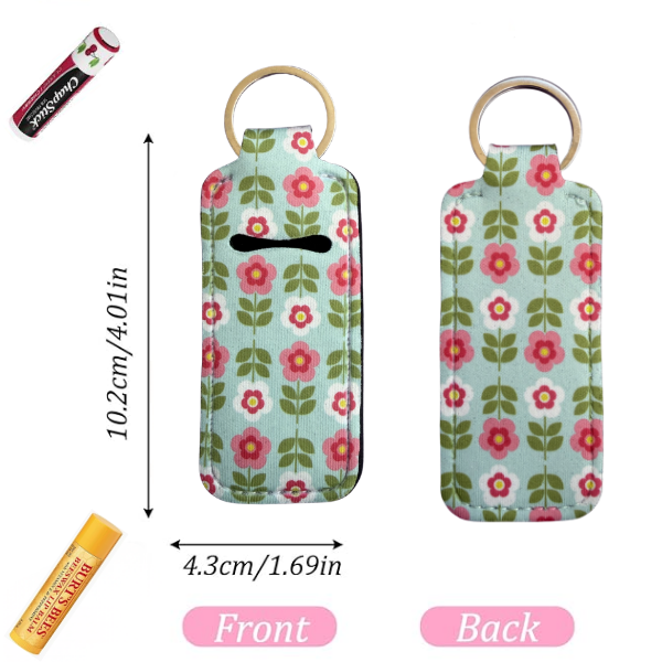 Retro Floral Lip Balm Holder Keychain, Cute Chapstick Holder, Vintage Flower Keychain, Purse Accessory, Small Useful Gift for Her