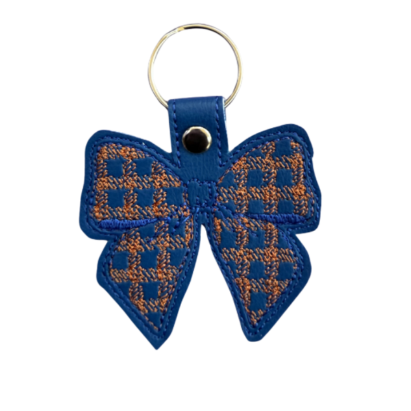 Blue Checkered Bow Keychain, Coquette Bow Keychain, Embroidered Bow Keychain, Trendy Bag Charm, Cute Aesthetic Accessory, Girly Keychain, Gift for Her