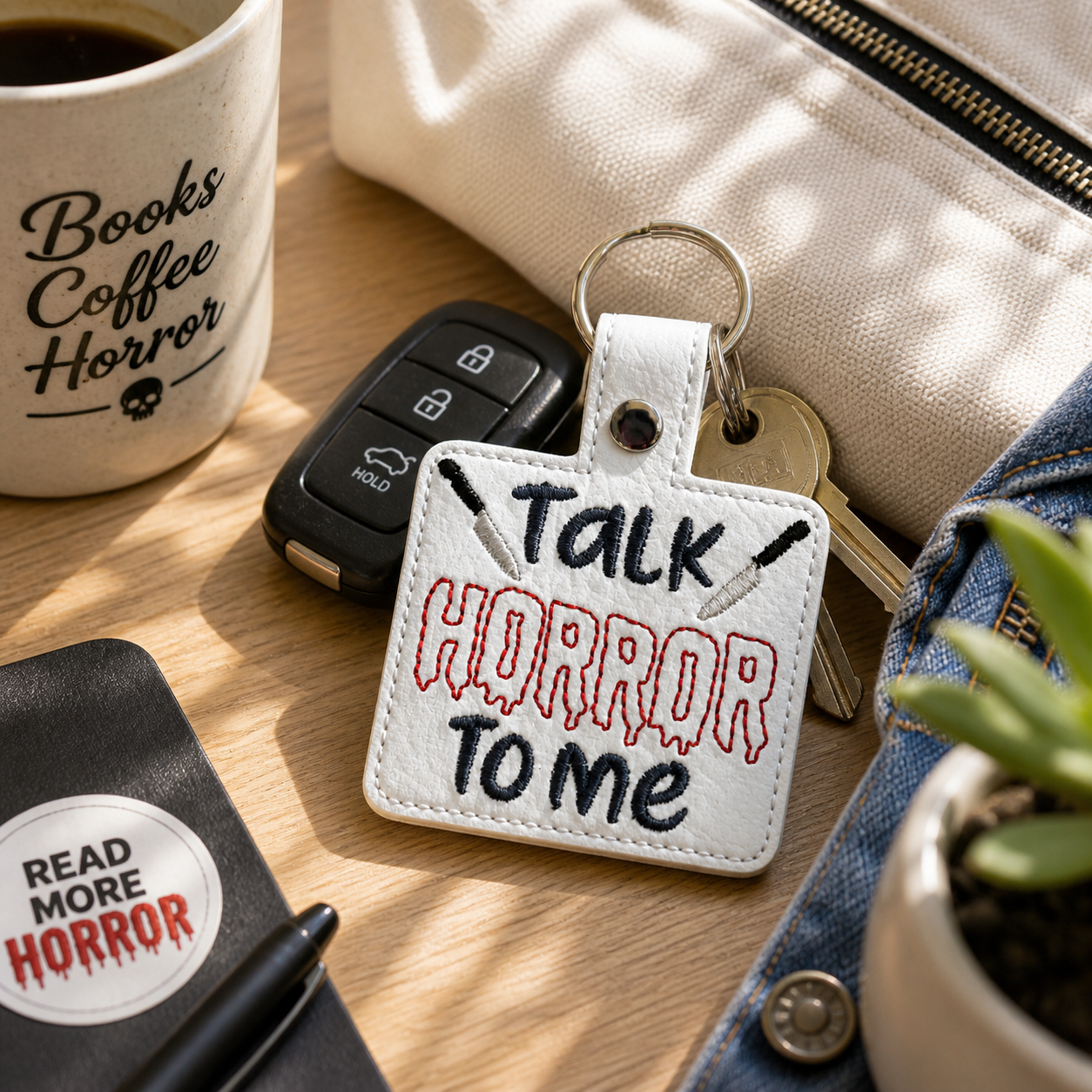Talk Horror To Me Keychain, Horror Movie Keychain, Spooky Gift, Embroidered Keychain, Halloween Accessory, Scary Cute Gift, Horror Lover Gift