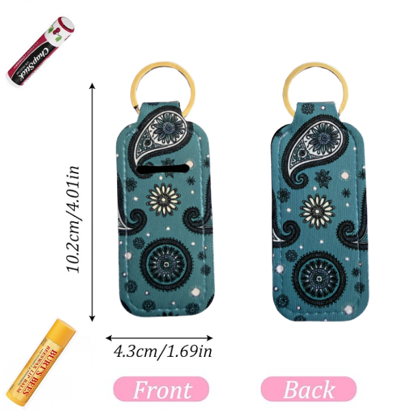 Teal Paisley Lip Balm Holder Keychain, Boho Chapstick Holder, Cute Keychain Accessory, Purse Clip, Small Useful Gift for Her