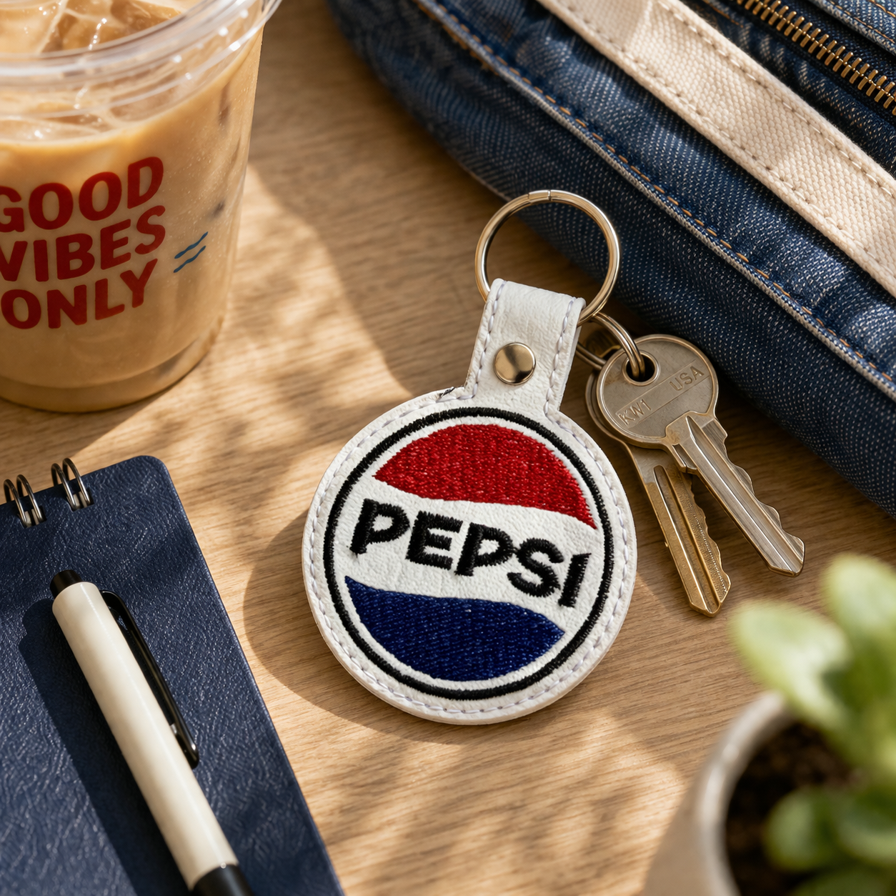 Retro Soda Logo Keychain, Vintage Drink Inspired Keychain, Embroidered Circle Keychain, Nostalgic Gift, 90s Aesthetic, Cute Bag Charm