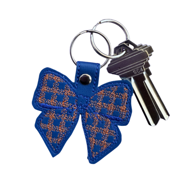 Blue Checkered Bow Keychain, Coquette Bow Keychain, Embroidered Bow Keychain, Trendy Bag Charm, Cute Aesthetic Accessory, Girly Keychain, Gift for Her