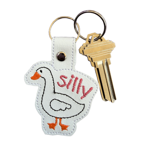 Silly Goose Keychain, Funny Goose Keychain, Cute Animal Keychain, Embroidered Keychain, Quirky Gift, Coworker Gift, Cute Bag Charm