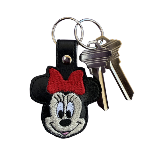 Cartoon Bow Mouse Keychain, Cute Character Keychain, Embroidered Keychain, Girly Accessory, Theme Park Inspired Gift, Nostalgic Gift, Bag Charm