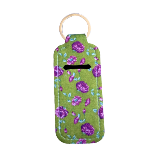 Green Floral Lip Balm Holder Keychain, Cute Chapstick Holder, Rose Flower Keychain, Purse Accessory, Small Useful Gift for Her