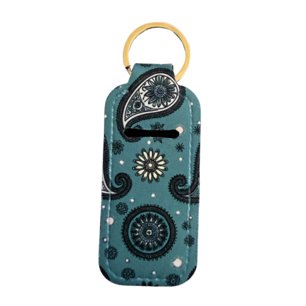 Teal Paisley Lip Balm Holder Keychain, Boho Chapstick Holder, Cute Keychain Accessory, Purse Clip, Small Useful Gift for Her