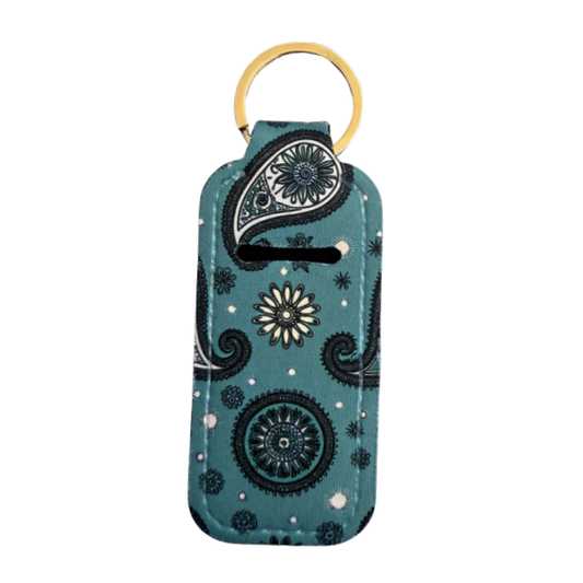 Teal Paisley Lip Balm Holder Keychain, Boho Chapstick Holder, Cute Keychain Accessory, Purse Clip, Small Useful Gift for Her