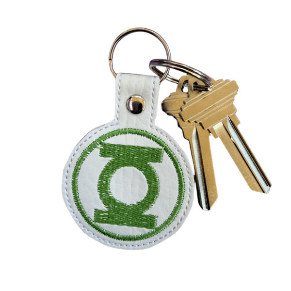 Green Power Ring Keychain, Superhero Inspired Keychain, Emblem Keychain, Embroidered Keychain, Comic Fan Gift, Nerd Gift, Green Symbol Bag Charm