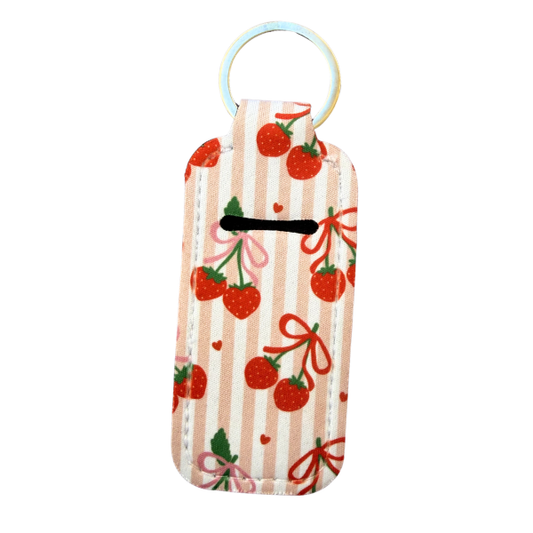 Strawberry Lip Balm Holder Keychain, Cute Chapstick Holder, Kawaii Fruit Keychain, Purse Accessory, Small Useful Gift