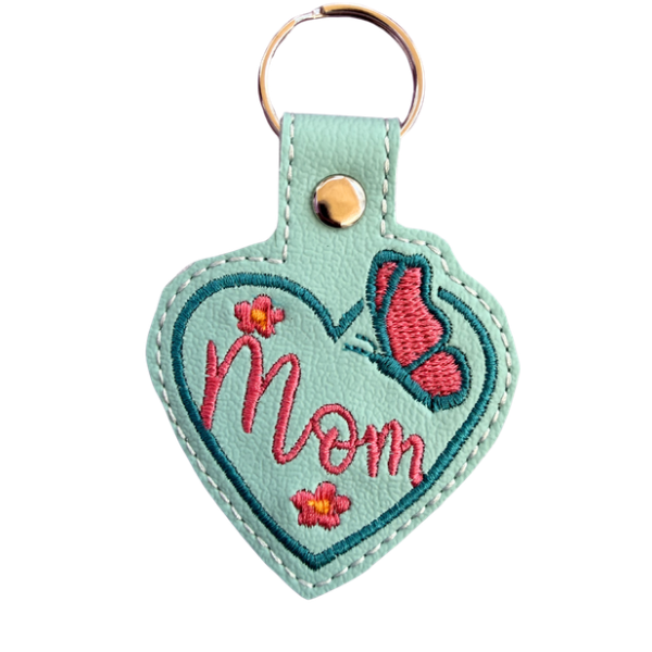 Mom Heart Keychain, Butterfly Mom Gift, Purple Keychain, Mother’s Day Gift, Embroidered Keychain, Gift for Mom, Cute Floral Keychain, Bag Charm