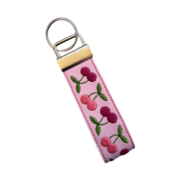 Cherry Mini Wristlet Keychain, Pink Cherry Key Fob, Coquette Accessory, Aesthetic Wristlet Strap, Gift for Her, Bag Charm