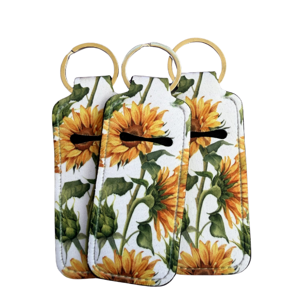Sunflower Lip Balm Holder Keychain, Floral Chapstick Holder, Cute Keychain Accessory, Purse Clip, Small Useful Gift for Her