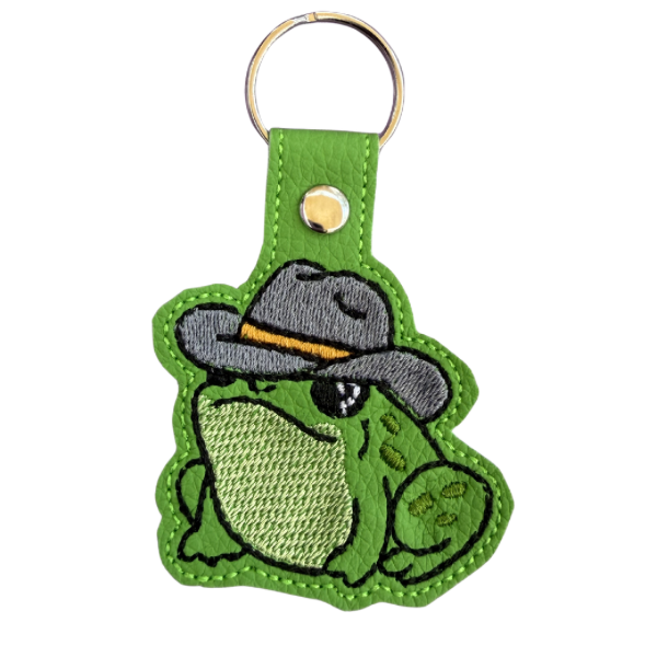 Cute Frog Keychain, Embroidered Frog with Hat Keychain, Green Animal Keychain, Funny Frog Gift, Backpack Charm, Purse Accessory, Cute Gift Idea