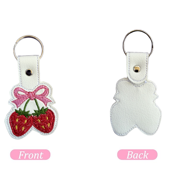 Strawberry Bow Keychain, Coquette Keychain, Cute Girly Keychain, Embroidered Keychain, Kawaii Accessory, Aesthetic Gift for Her, Bag Charm