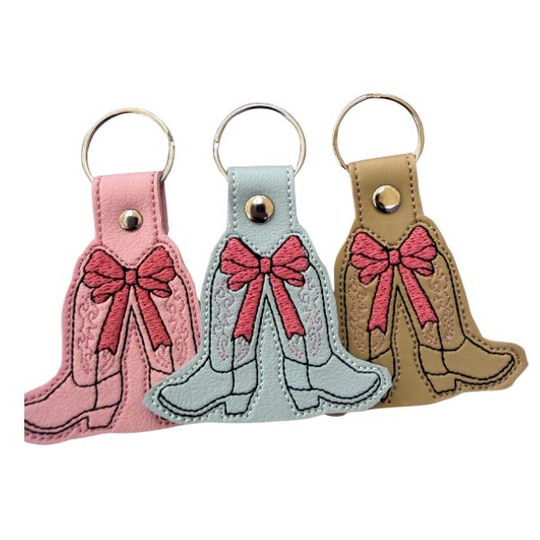 Cowgirl Boot Keychain, Pink Bow Cowboy Boots, Western Keychain, Coquette Keychain, Embroidered Keychain, Country Girl Gift, Cute Bag Charm