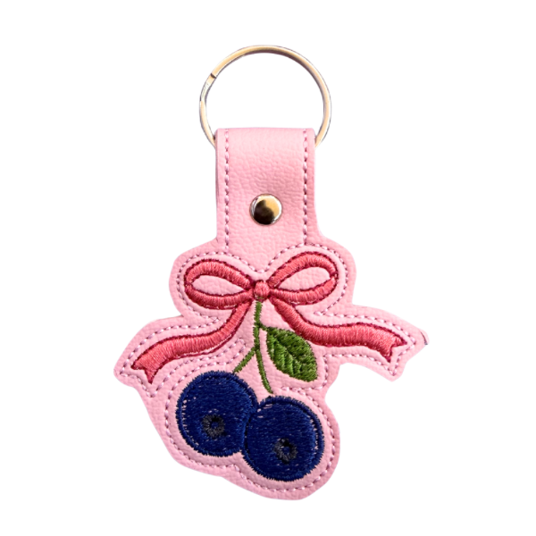Blueberry Bow Keychain, Coquette Fruit Keychain, Cute Embroidered Keychain, Girly Bag Charm, Cottagecore Accessory, Aesthetic Gift for Her
