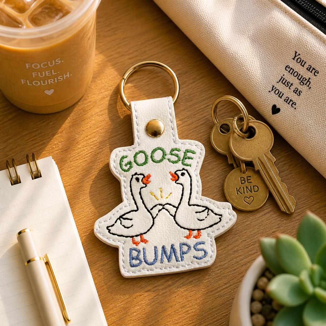 Goose Bumps Keychain, Funny Goose Keychain, Pun Keychain, Cute Animal Keychain, Embroidered Keychain, Gag Gift, Coworker Gift, Bag Charm