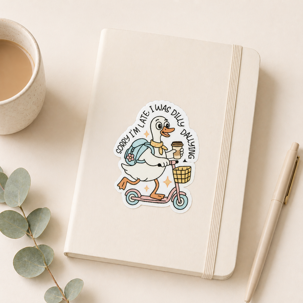 Funny Duck Sticker “Sorry I’m Late I Was Dilly Dallying” | Cute Aesthetic Sticker | Laptop Water Bottle Sticker | Funny Gift Idea | Planner Decor