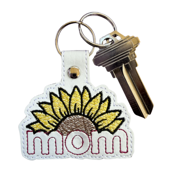 Sunflower Mom Keychain, Mom Gift, Floral Keychain, Embroidered Keychain, Mother’s Day Gift, Gift for Mom, Cute Bag Charm, Mom Accessory