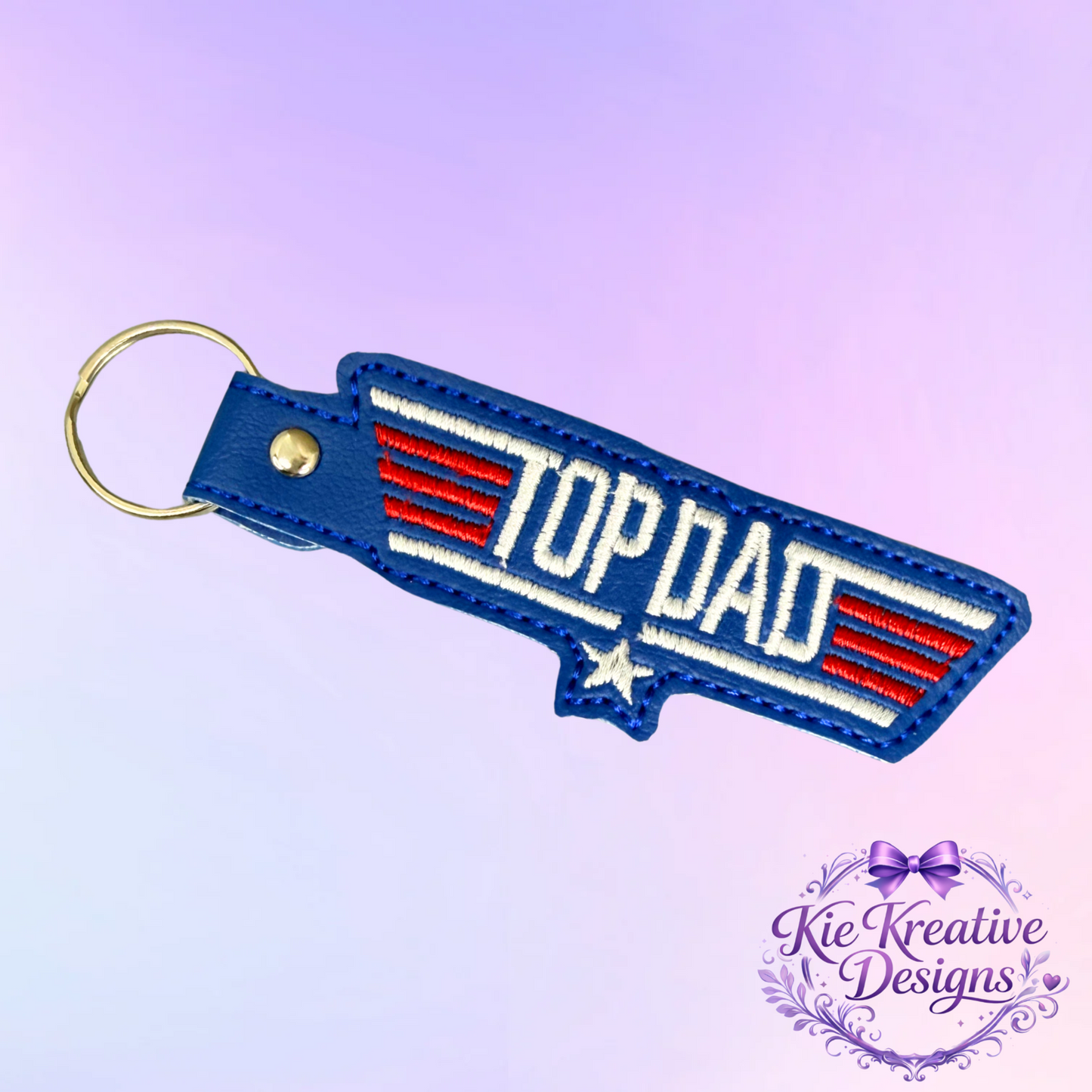 Top Dad Embroidered Keychain – Patriotic Father’s Day Gift | Dad Gift | Key Fob | Gift for Dad