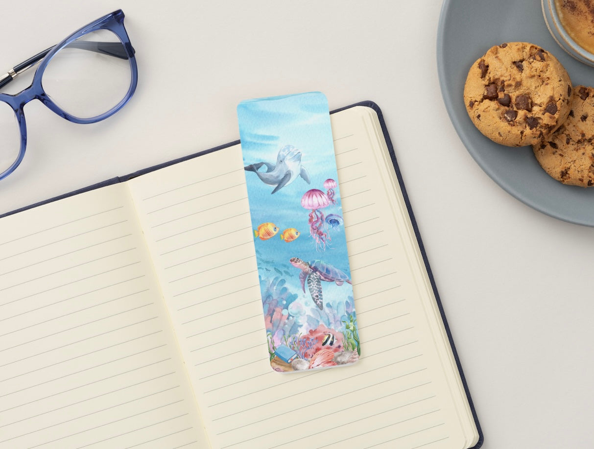 Ocean Bookmark, Sea Life Bookmark, Dolphin Turtle Bookmark, Underwater Bookmark, Beach Bookmark, Coastal Bookmark, Book Lover Gift, Summer Reading Accessory