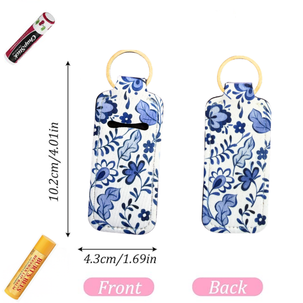 Blue Floral Lip Balm Holder Keychain, Cute Chapstick Holder, Cottagecore Keychain, Purse Accessory, Small Useful Gift for Her,