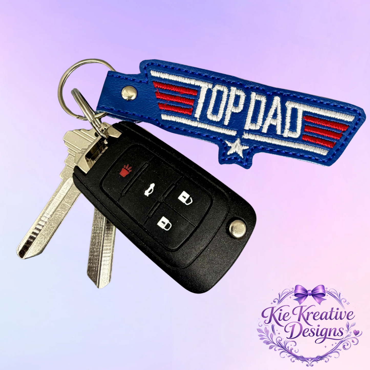 Top Dad Embroidered Keychain – Patriotic Father’s Day Gift | Dad Gift | Key Fob | Gift for Dad