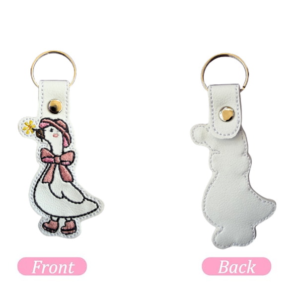 Coquette Goose Keychain, Cute Goose Keychain, Girly Animal Keychain, Embroidered Keychain, Cottagecore Gift, Aesthetic Gift for Her, Bag Charm