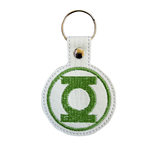 Green Power Ring Keychain, Superhero Inspired Keychain, Emblem Keychain, Embroidered Keychain, Comic Fan Gift, Nerd Gift, Green Symbol Bag Charm