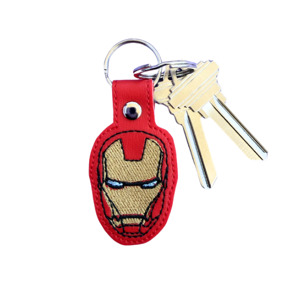 Powered Armor Hero Keychain, Superhero Inspired Keychain, Embroidered Keychain, Comic Fan Gift, Nerd Gift, Red Gold Keychain, Cute Bag Charm
