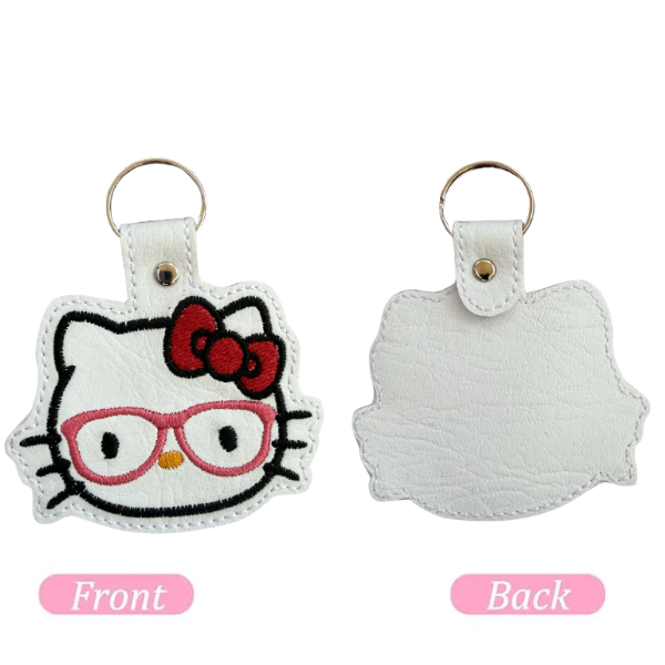 Cute Cartoon Cat Keychain, Pink Glasses Cat Keychain, Kawaii Keychain, Embroidered Keychain, Cute Bag Charm, Girly Accessory, Gift for Her