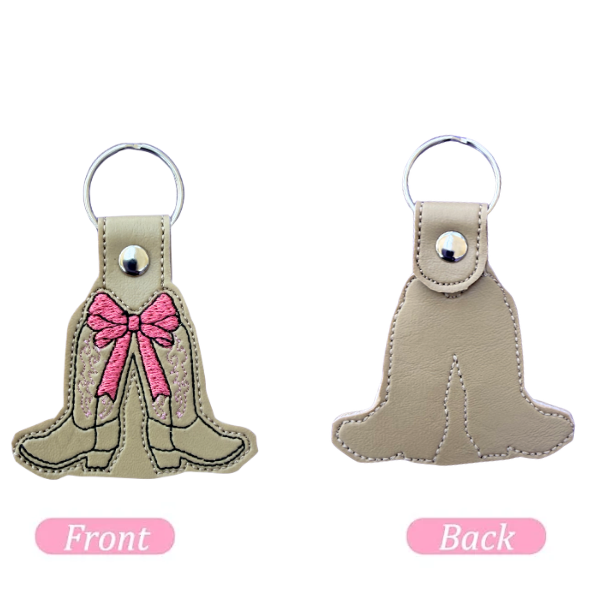 Cowgirl Boot Keychain, Pink Bow Cowboy Boots, Western Keychain, Coquette Keychain, Embroidered Keychain, Country Girl Gift, Cute Bag Charm