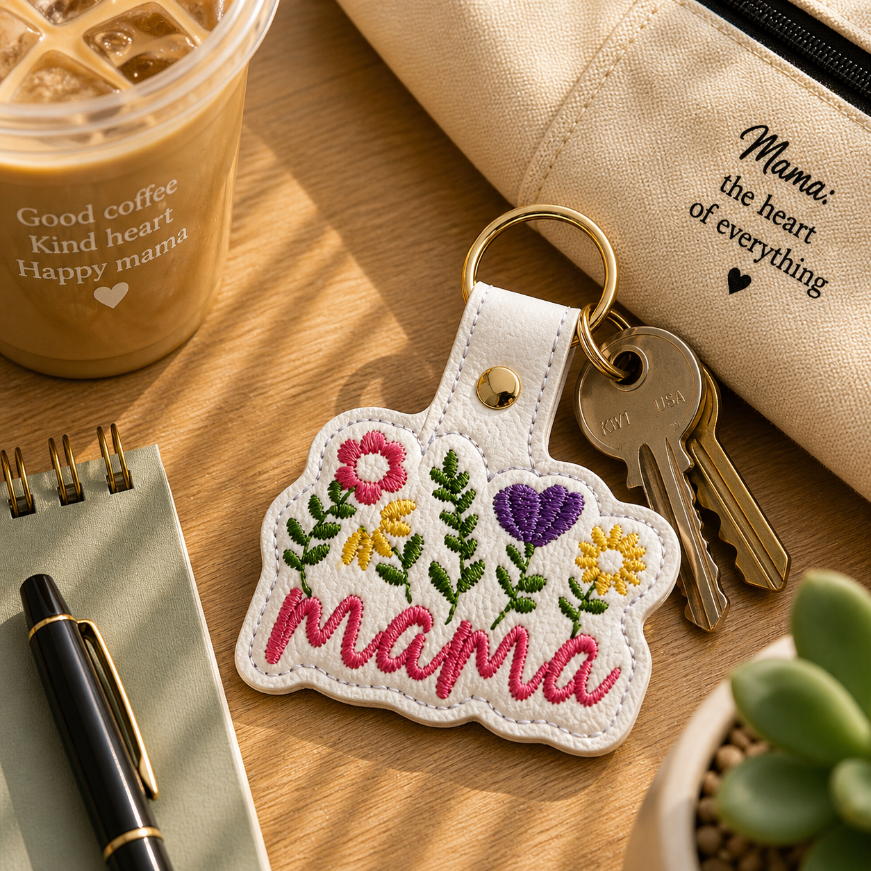 Floral Mama Keychain, Mama Gift, Flower Keychain, Embroidered Keychain, Mother’s Day Gift, Gift for Mom, Cute Mom Accessory, Bag Charm
