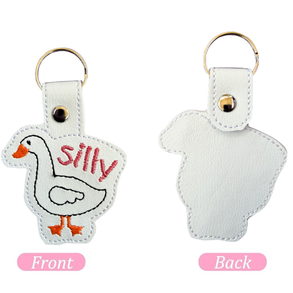 Silly Goose Keychain, Funny Goose Keychain, Cute Animal Keychain, Embroidered Keychain, Quirky Gift, Coworker Gift, Cute Bag Charm