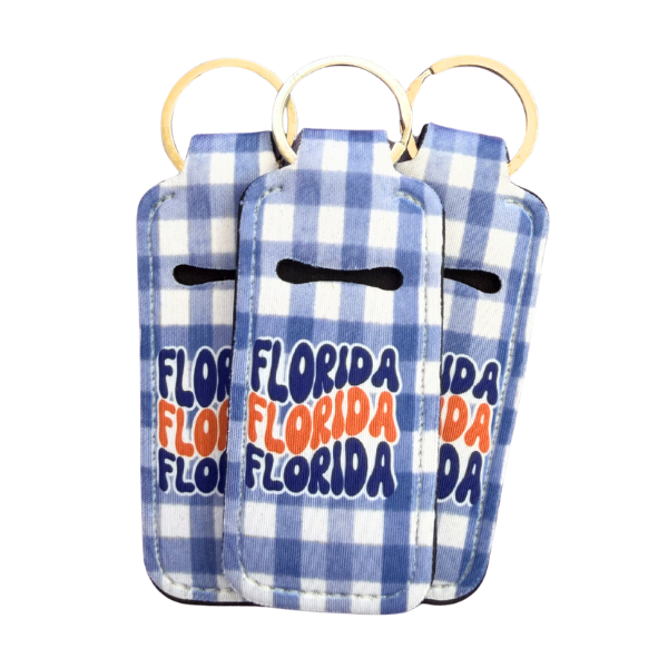 Florida Lip Balm Holder Keychain, Gingham Chapstick Holder, Cute State Keychain, Florida Gift, Purse Accessory, Small Useful Gift for Her