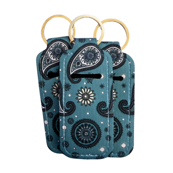 Teal Paisley Lip Balm Holder Keychain, Boho Chapstick Holder, Cute Keychain Accessory, Purse Clip, Small Useful Gift for Her