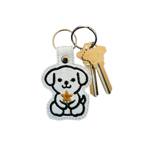 Cute Puppy Keychain, Dog Lover Gift, Embroidered Dog Keychain, Cute Animal Keychain, Floral Puppy Accessory, Kawaii Bag Charm, Gift for Her