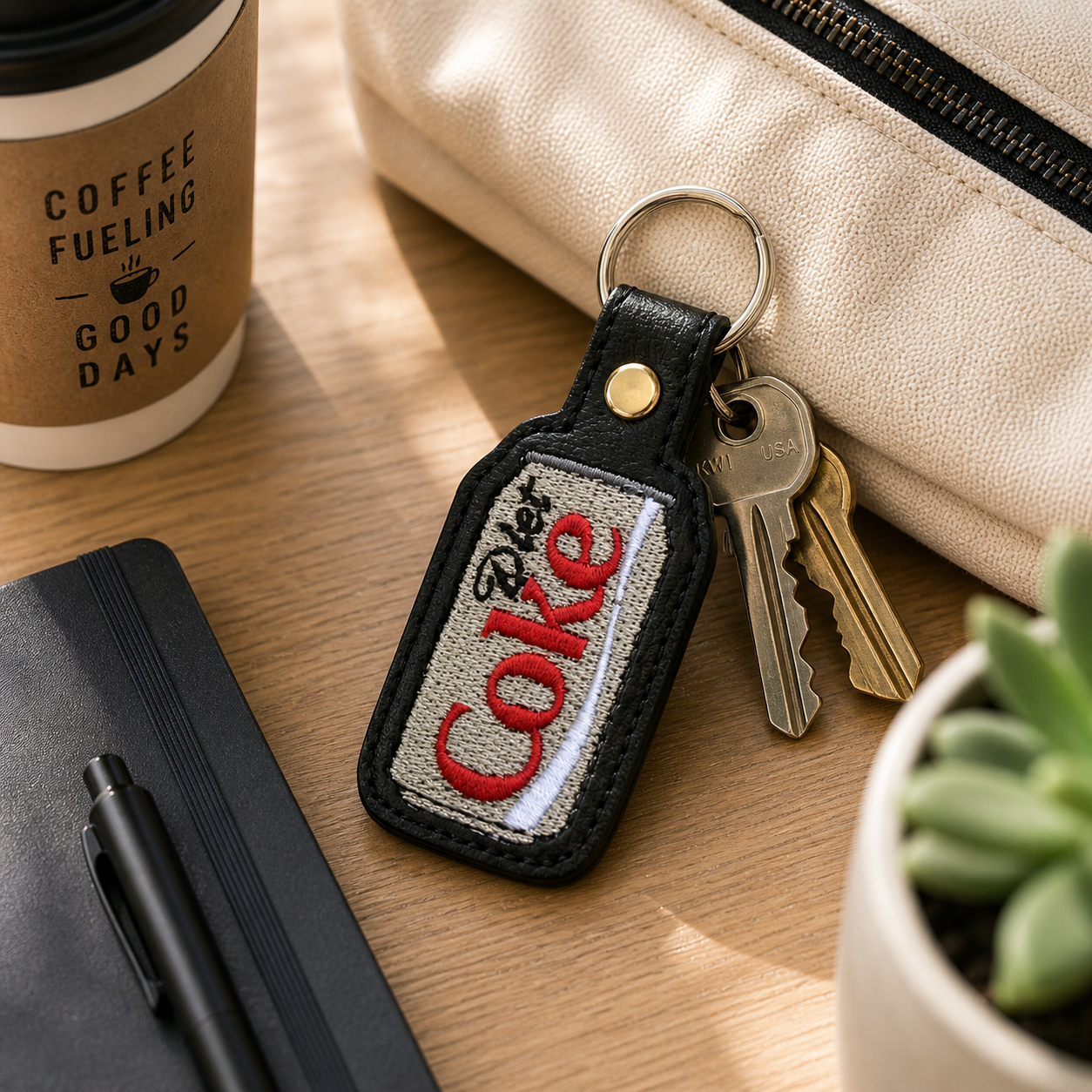 Diet Cola Inspired Keychain, Retro Drink Keychain, Embroidered Keychain, Soda Lover Gift, Minimal Keychain, Cute Bag Charm, Nostalgic Gift