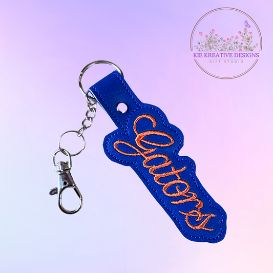 Embroidered Gators Keychain | Blue & Orange Key Fob | Handmade Keyring with Lobster Clasp | Gift for Students, Fans & Alumni