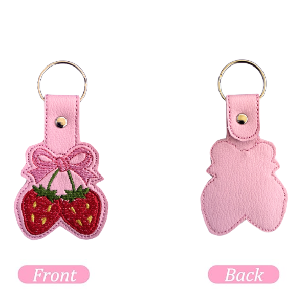 Strawberry Bow Keychain, Coquette Keychain, Cute Girly Keychain, Embroidered Keychain, Kawaii Accessory, Aesthetic Gift for Her, Bag Charm