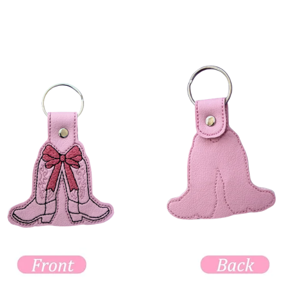 Cowgirl Boot Keychain, Pink Bow Cowboy Boots, Western Keychain, Coquette Keychain, Embroidered Keychain, Country Girl Gift, Cute Bag Charm