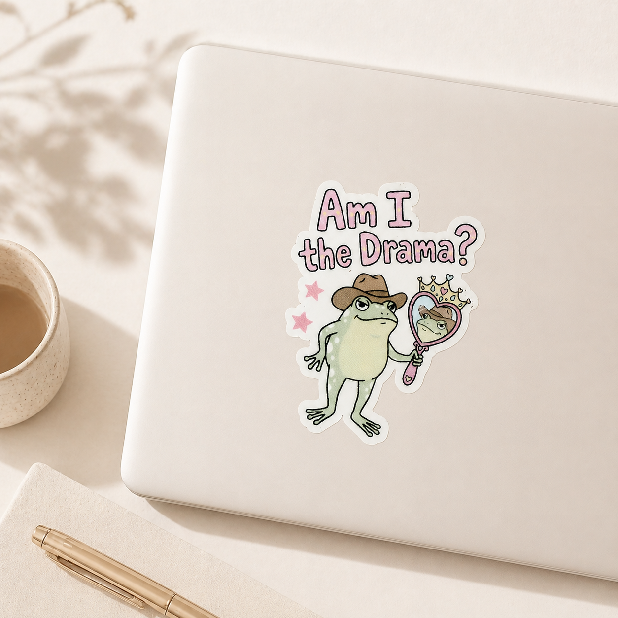 Funny Frog Sticker “Am I the Drama?” | Cute Aesthetic Laptop Sticker | Waterproof Vinyl Sticker | Meme Sticker Gift | Funny Gift for Friends