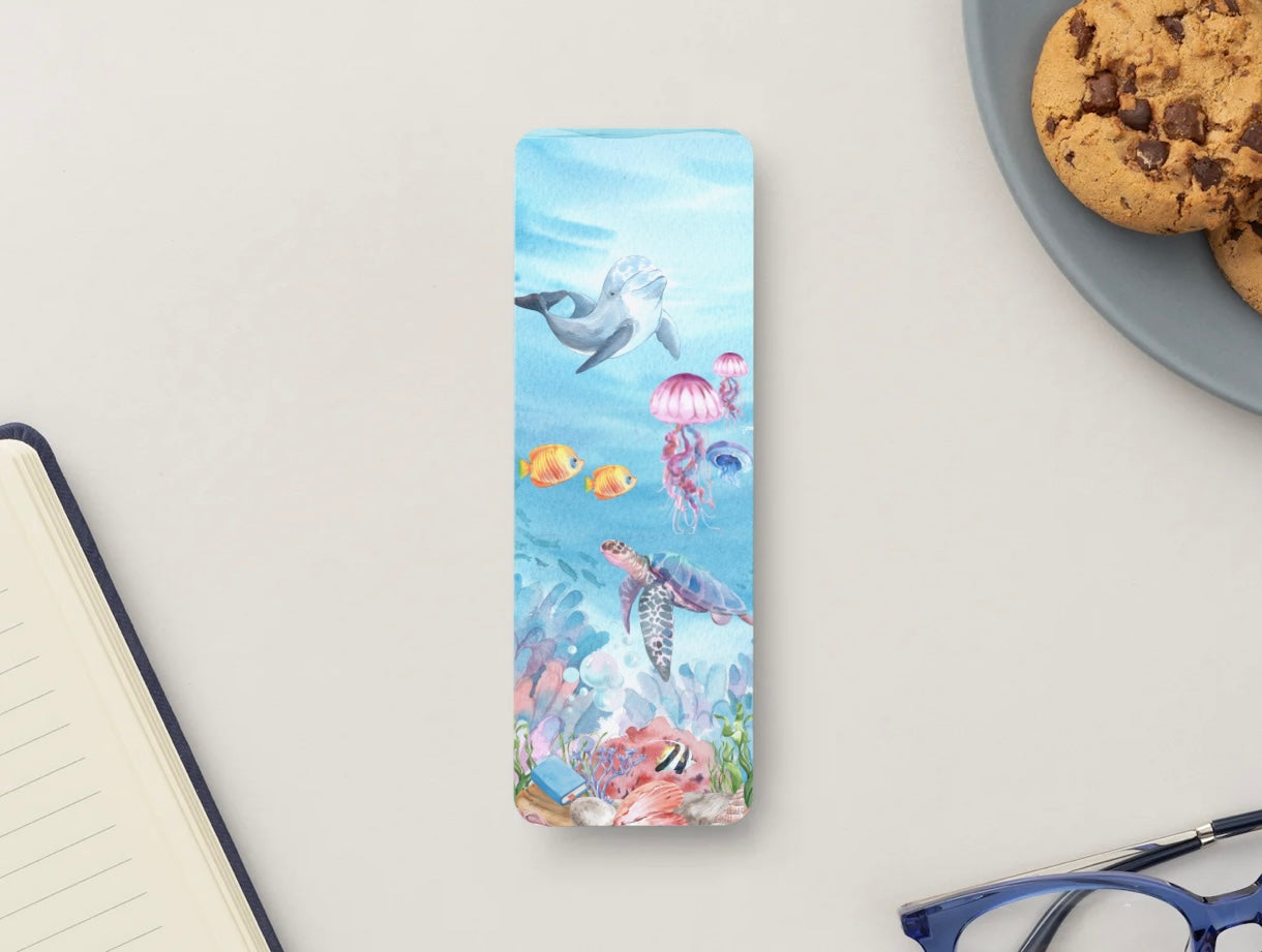 Ocean Bookmark, Sea Life Bookmark, Dolphin Turtle Bookmark, Underwater Bookmark, Beach Bookmark, Coastal Bookmark, Book Lover Gift, Summer Reading Accessory