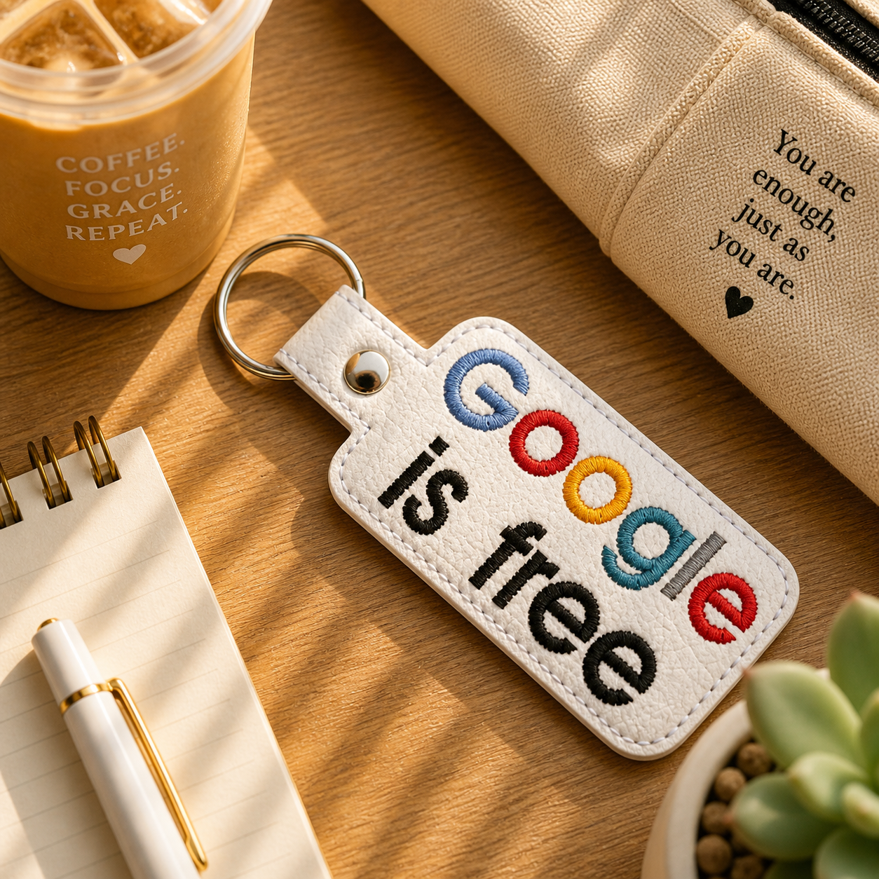 Searching Is Free Keychain, Funny Keychain, Gift, Embroidered Keychain, Work Humor Gift, Cute Bag Charm