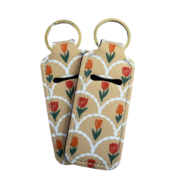Tulip Lip Balm Holder Keychain, Floral Chapstick Holder, Vintage Keychain, Cute Purse Accessory, Small Useful Gift for Her
