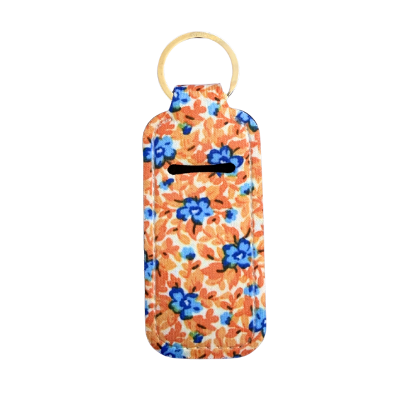 Orange Floral Lip Balm Holder Keychain, Cute Chapstick Holder, Bright Flower Keychain, Purse Accessory, Small Useful Gift for Her
