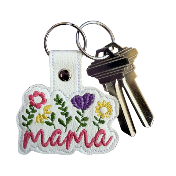 Floral Mama Keychain, Mama Gift, Flower Keychain, Embroidered Keychain, Mother’s Day Gift, Gift for Mom, Cute Mom Accessory, Bag Charm