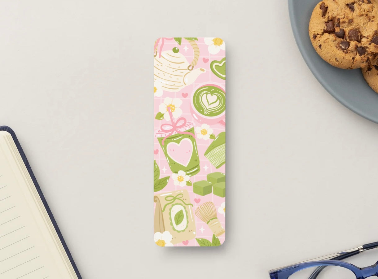 Matcha Bookmark, Cute Coffee Bookmark, Aesthetic Green Bookmark, Kawaii Bookmark, Tea Lover Gift, Coquette Bookmark, Book Lover Gift, Cute Reading Accessory