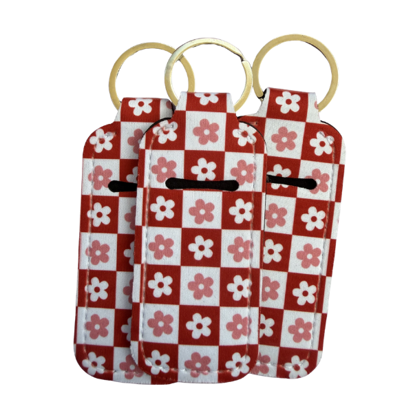 Red Checkered Lip Balm Holder Keychain, Floral Chapstick Holder, Cute Gingham Keychain, Purse Accessory, Small Useful Gift for Her