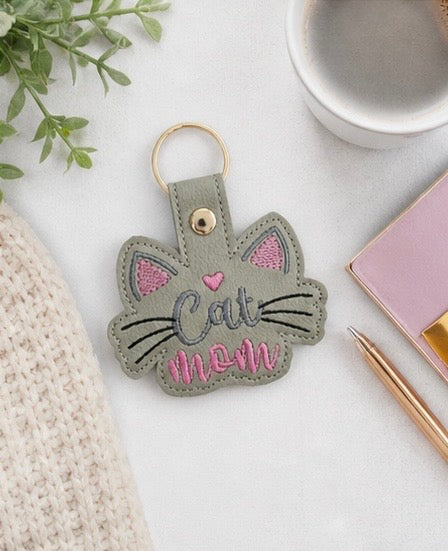 Cat Mom Keychain, Cat Lover Gift, Cute Cat Keychain, Embroidered Keychain, Pet Mom Gift, Gift for Cat Mom, Animal Lover Gift, Bag Charm